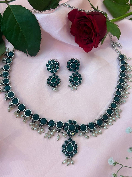 Green Oxidized Choker with Earring set