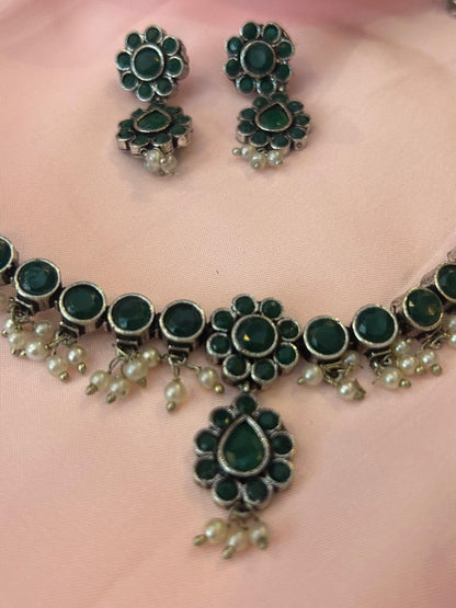 Green Oxidized Choker with Earring set