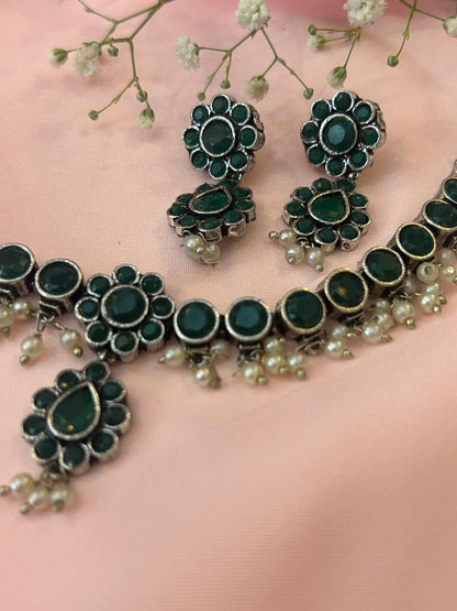 Green Oxidized Choker with Earring set