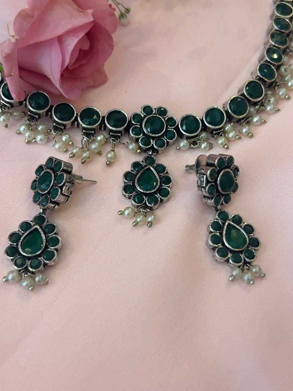 Green Oxidized Choker with Earring set