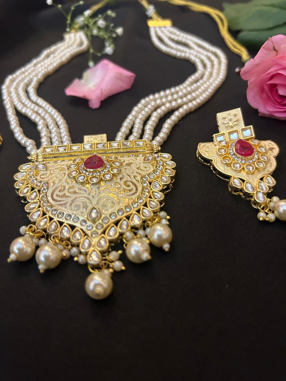 Kundan Meena Necklace with Earring set