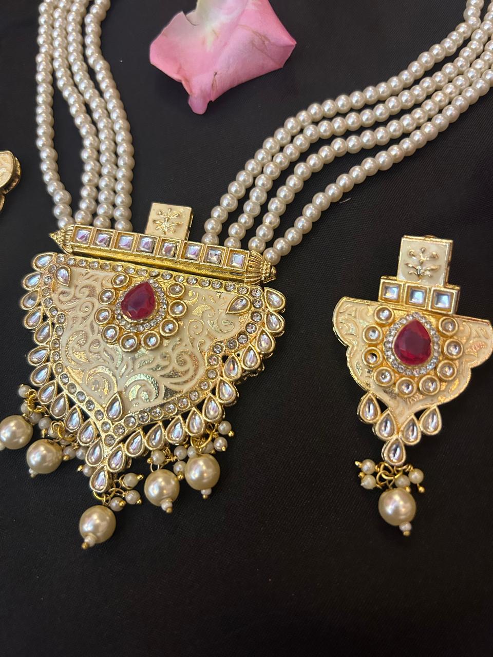 Kundan Meena Necklace with Earring set