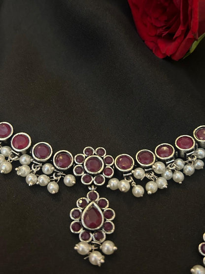 Red Oxidized Choker with Earring set