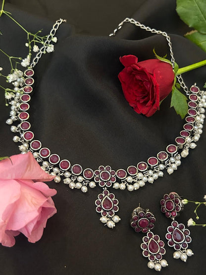 Red Oxidized Choker with Earring set